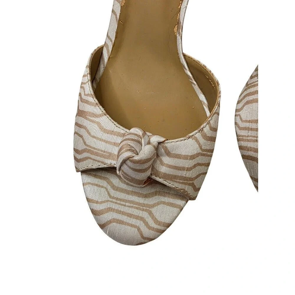 Ann Taylor Womens Open-Toe Heels With Knotted Bow Beige & White Size 8